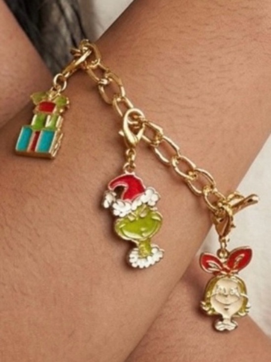 TM & Alaska Wild Rose Designs Other - Golden Grinch themed Charm toggle Bracelet with Colorful charms
